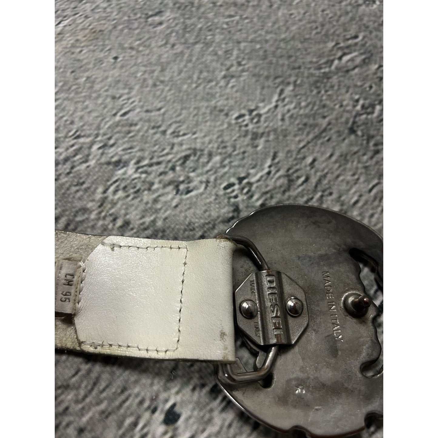 Diesel leather belt big buckle Y2K white