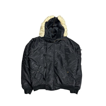 Vintage bomber jacket with fur hooded full zip