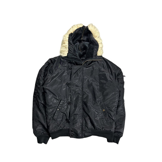 Vintage bomber jacket with fur hooded full zip