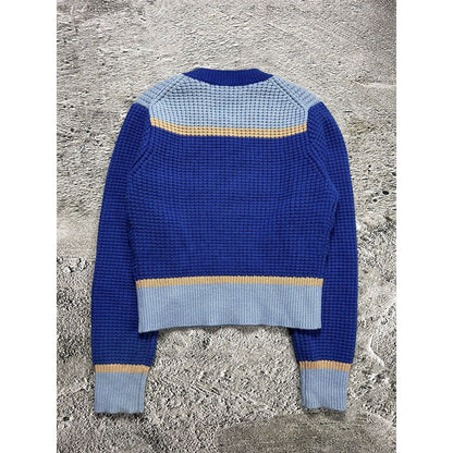 Marni Uniqlo Popcorn Knit V-neck Sweater blue