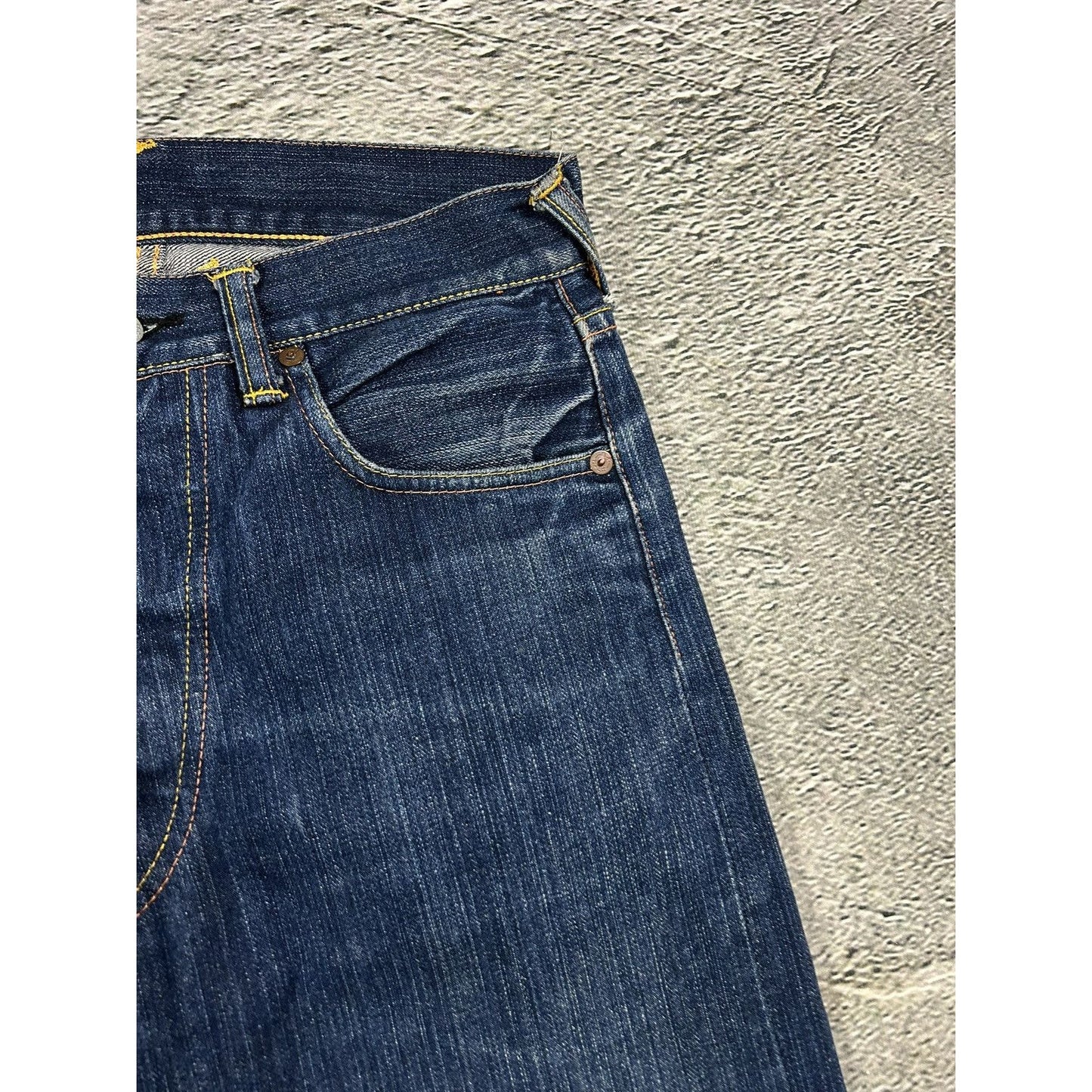 Evisu jeans daicock vintage selvedge navy big logo white