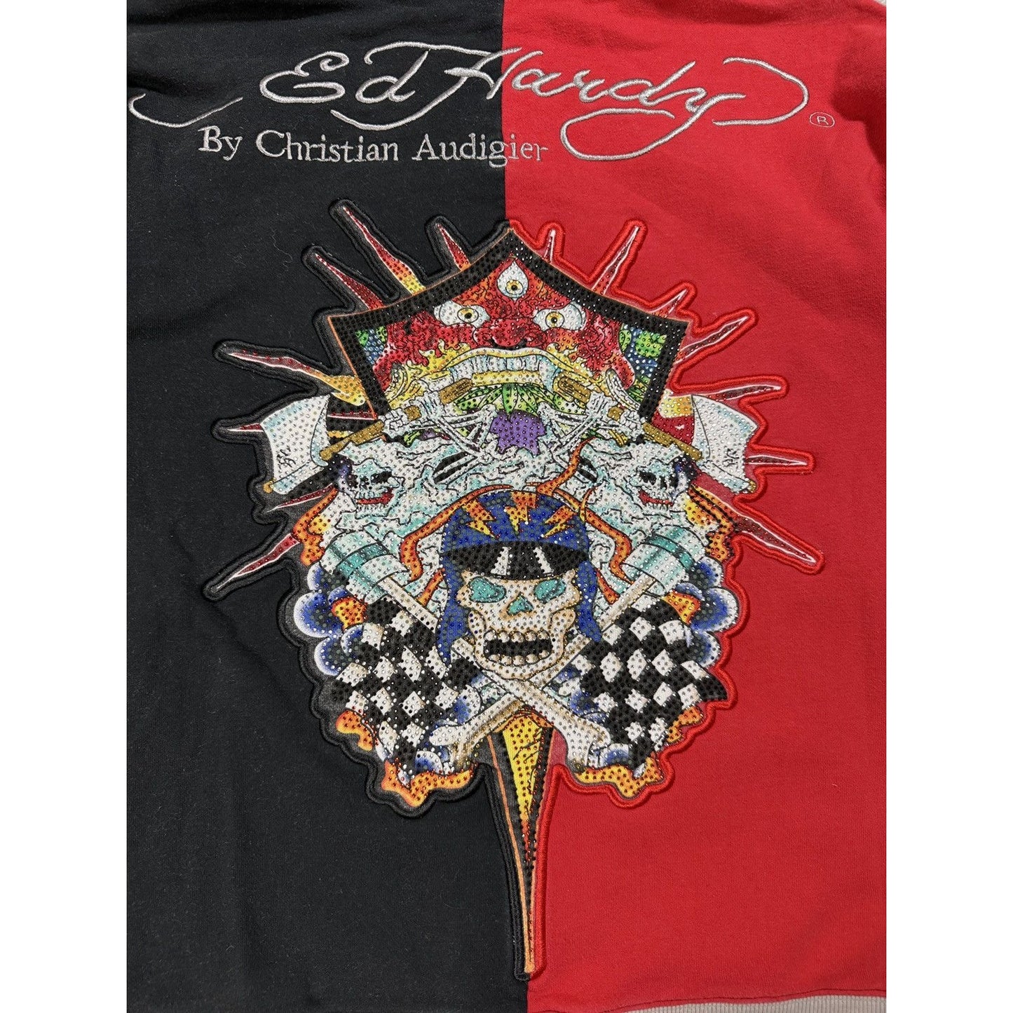 Ed Hardy zip hoodie black red vintage Y2K Christian Audigier