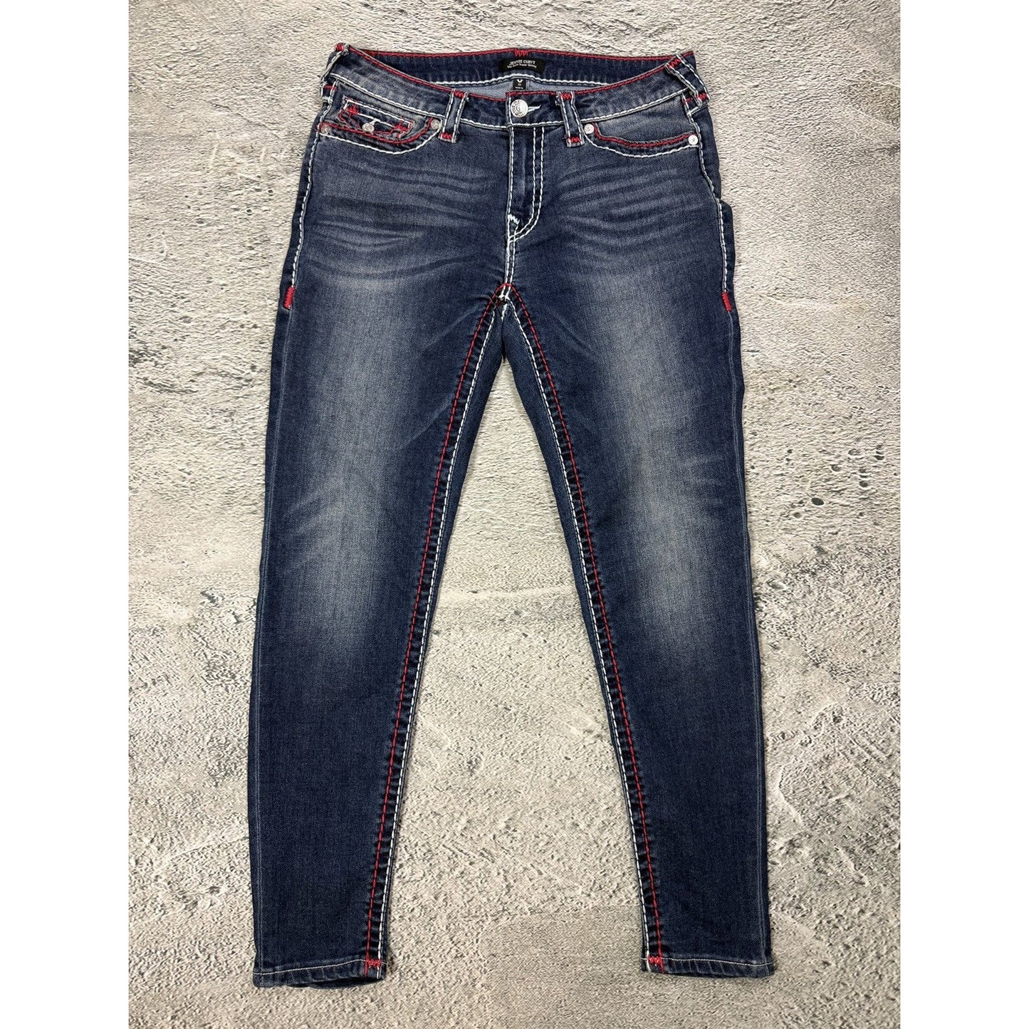 True Religion jeans skinny rhinestones red white stitch
