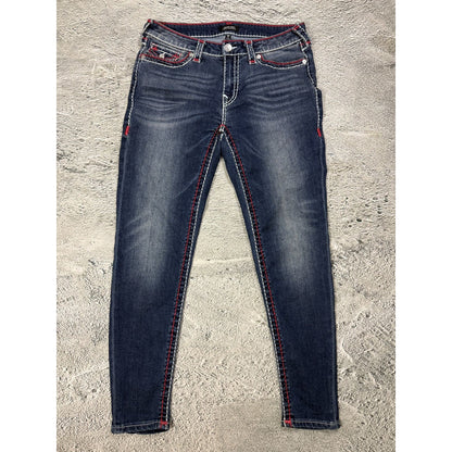 True Religion jeans skinny rhinestones red white stitch
