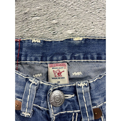 True Religion blue jeans white thick stitching Bobby