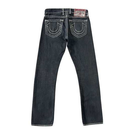 True Religion vintage black jeans denim white stitching