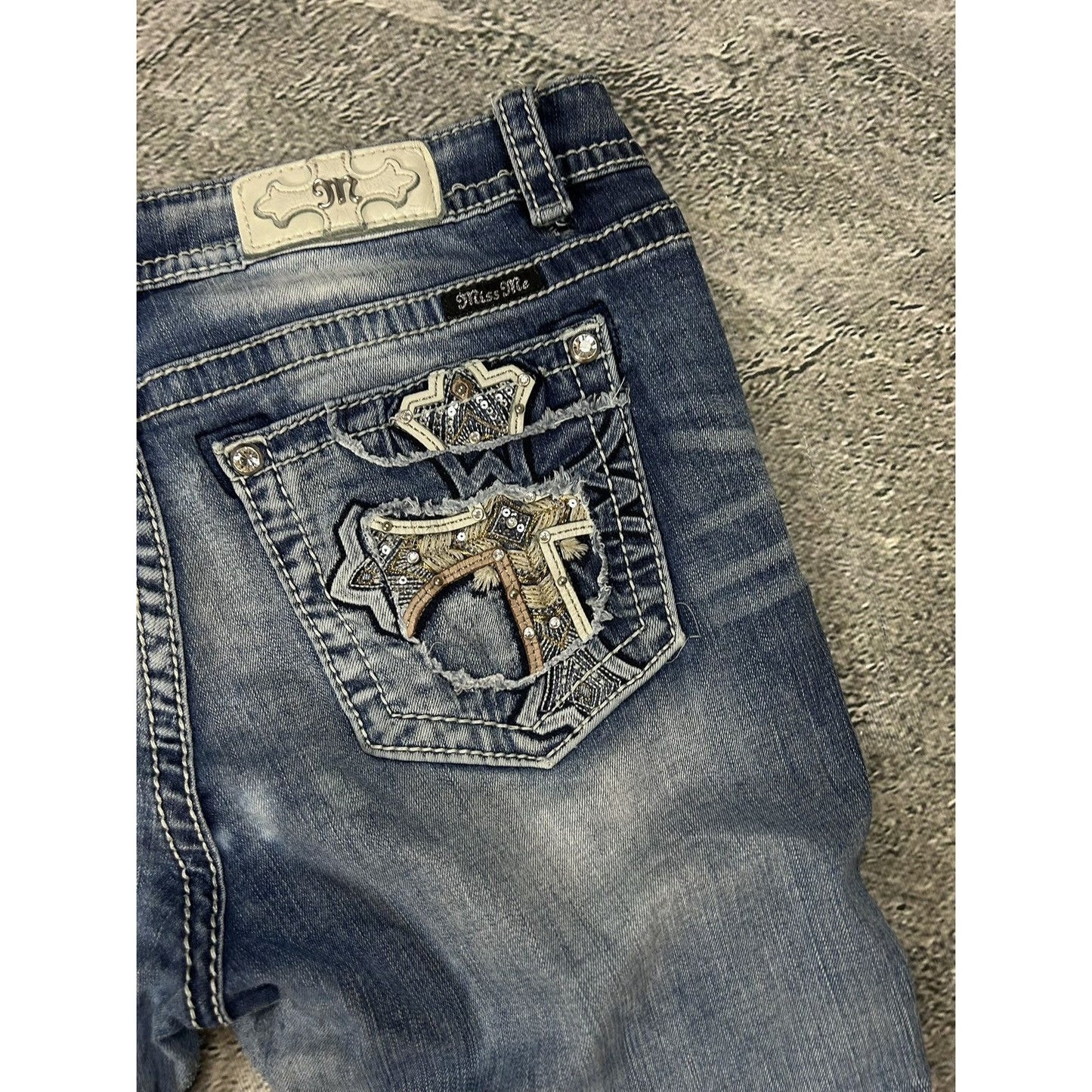 Miss Me flared bootcut white stitching denim vintage y2k
