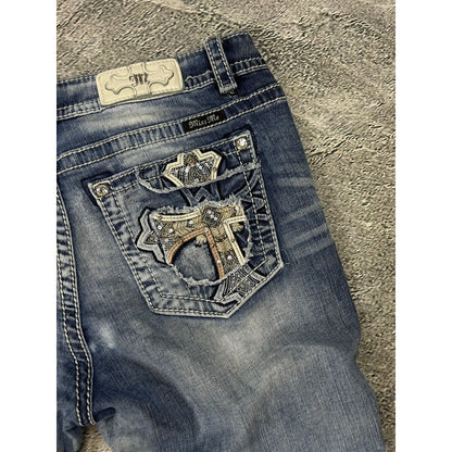 Miss Me flared bootcut white stitching denim vintage y2k