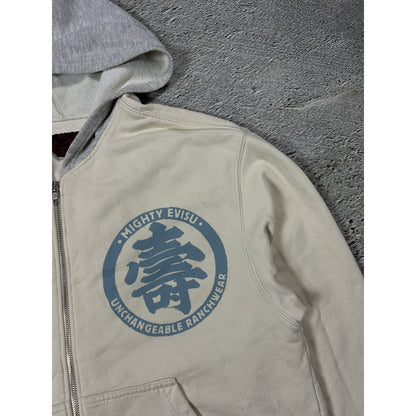Evisu zip hoodie white grey blue vintage big logo Y2K