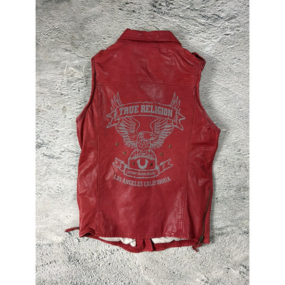True Religion leather red vest jacket rockstar america