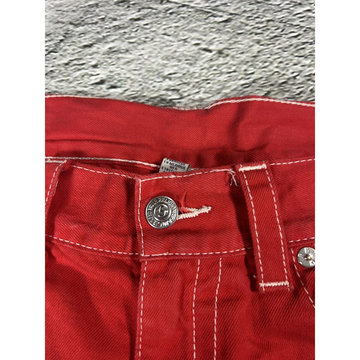 True Religion red jeans contrast stitching straight w flaps