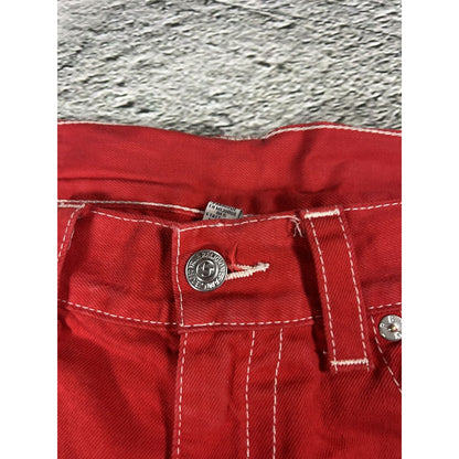 True Religion red jeans contrast stitching straight w flaps