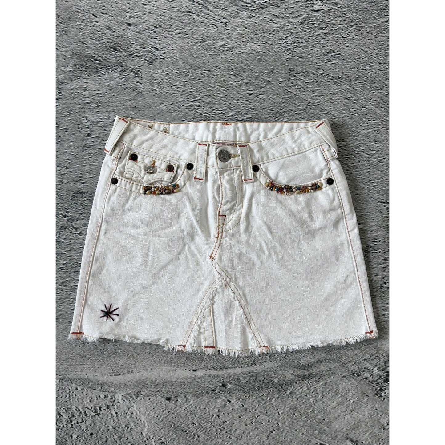 True Religion vintage mini skirt denim white