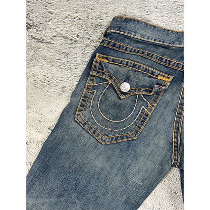 True Religion jorts denim shorts navy orange stitching Ricky