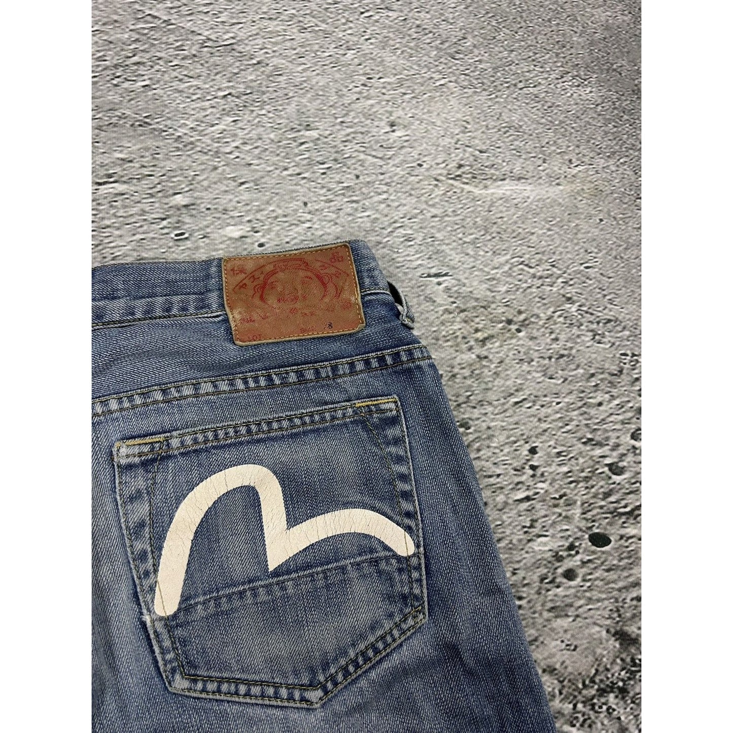 Evisu Genes jeans vintage denim baby blue white seagull Y2K