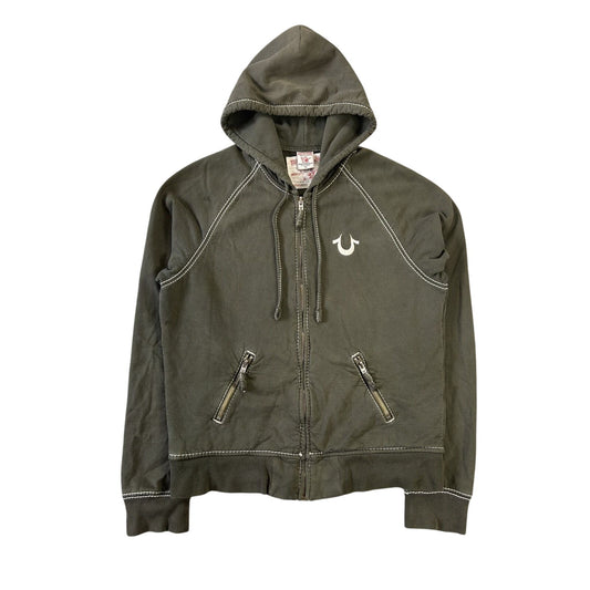 True Religion vintage zip hoodie khaki thick stitching Y2K