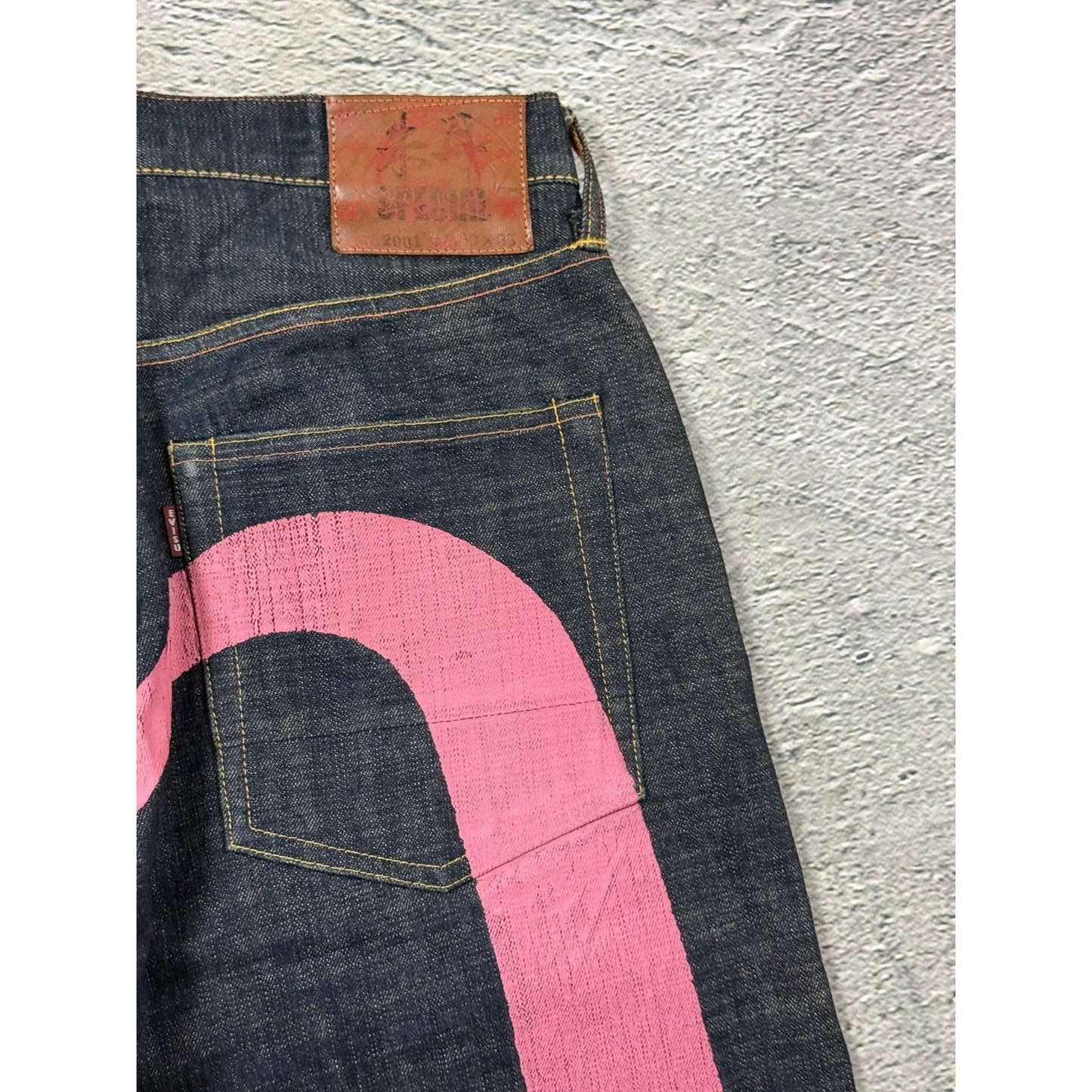 Evisu daicock pink jeans vintage raw denim Y2K big logo