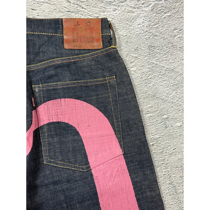 Evisu daicock pink jeans vintage raw denim Y2K big logo