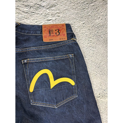 Evisu jeans daicock big logo yellow selvedge denim