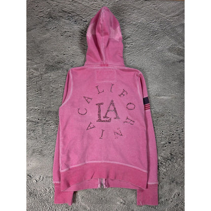 True Religion zip hoodie pink rhinestones Y2K