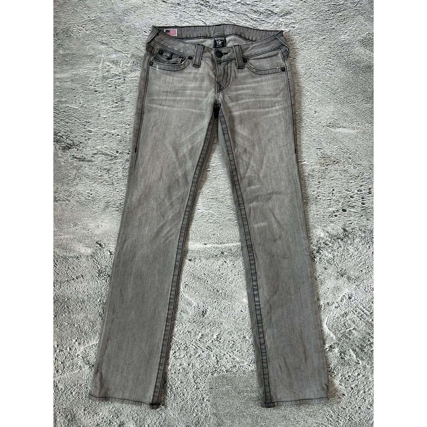 True Religion grey jeans black contrast stitching Billy Y2K