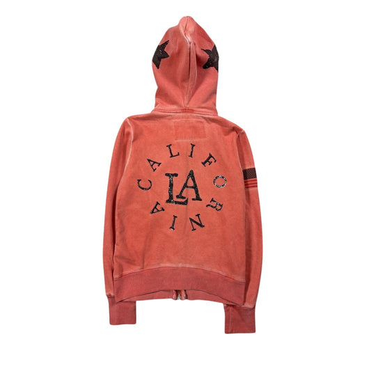 True Religion vintage zip hoodie Orange Rhinestones LA