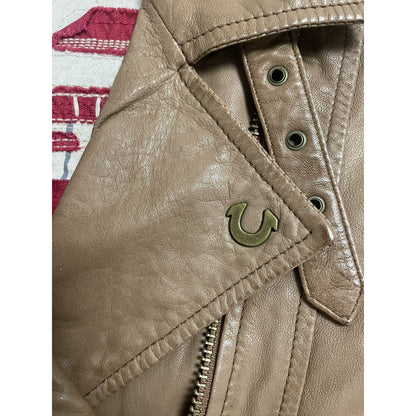 True Religion leather jacket brown Y2K Avant Garde kill bill
