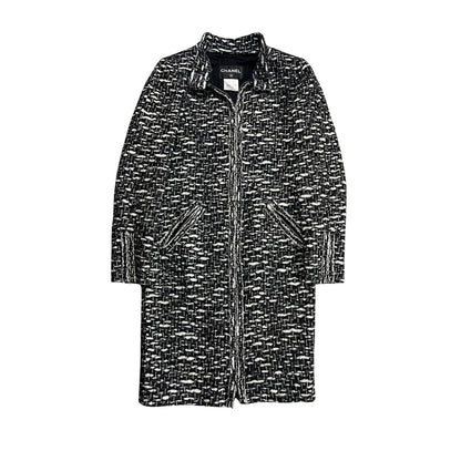 Chanel vintage coat tweed black white furry 2010
