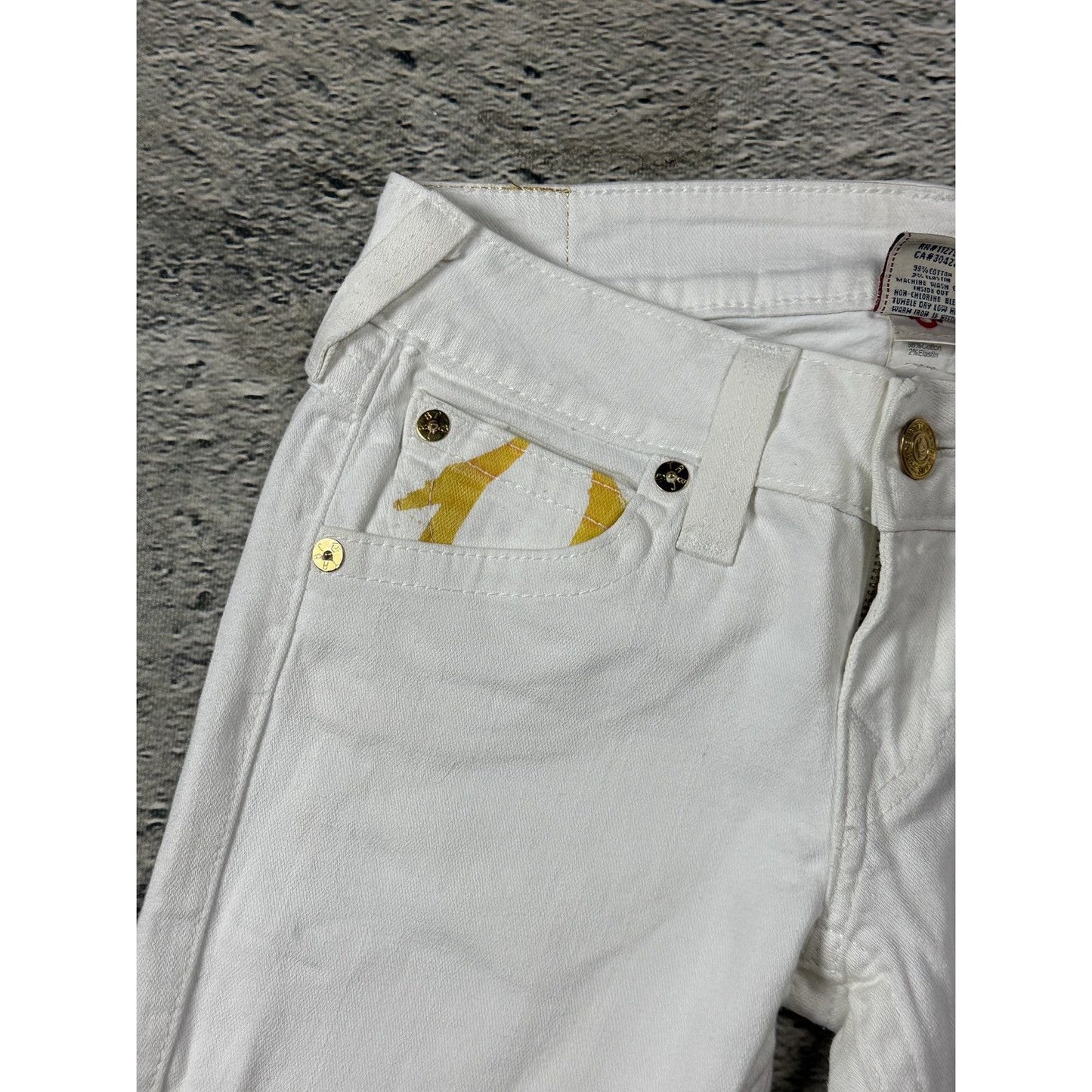 True Religion white jeans flared bootcut stitching Joey gold