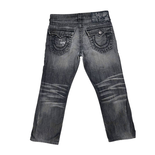 True Religion black dark grey jeans thick stitching Ricky