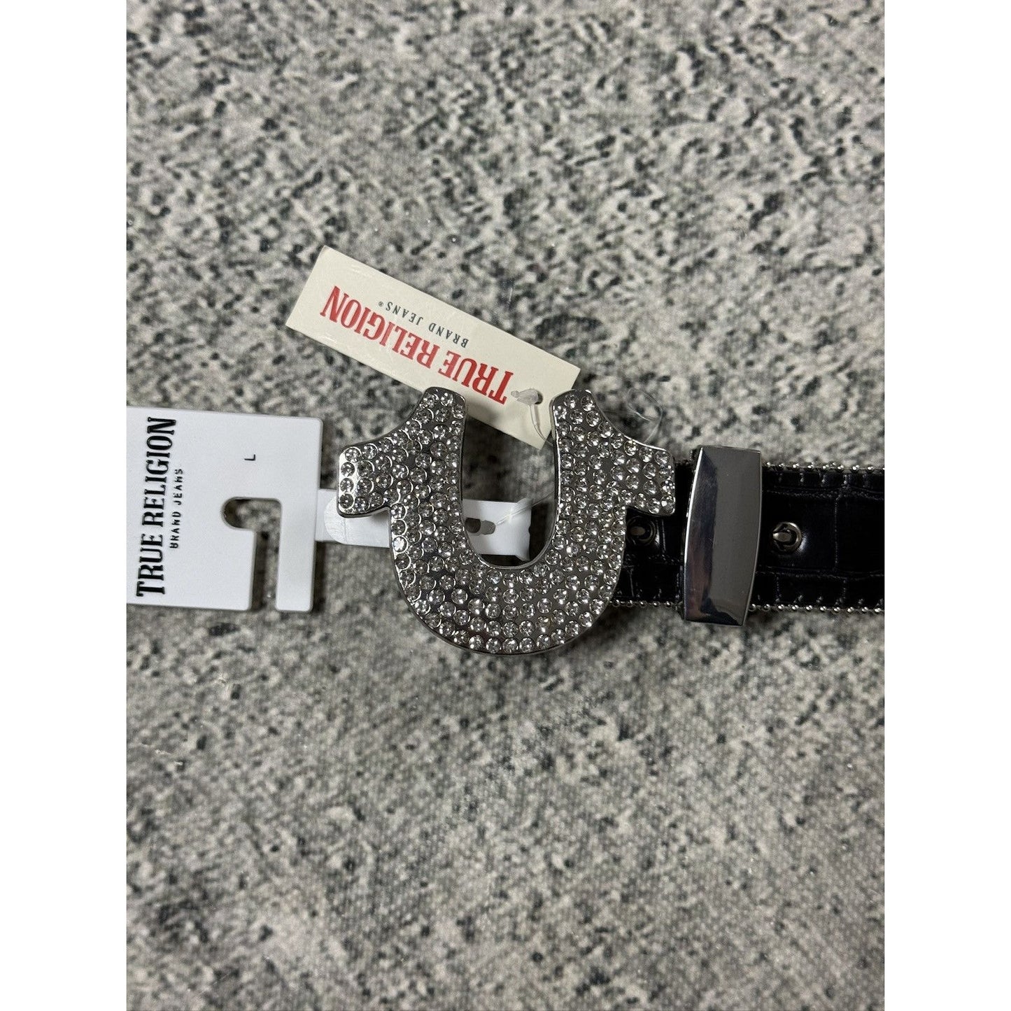 True Religion belt leather black Y2K rhinestones