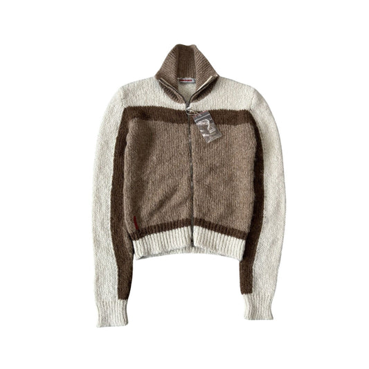 Prada Alpaca wool sweater zip turtleneck cardigan brown