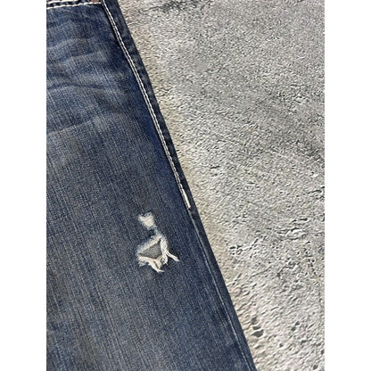True Religion navy blue jeans white thick stitching straight
