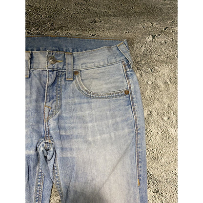 True Religion baby blue jeans gold stitching Y2K