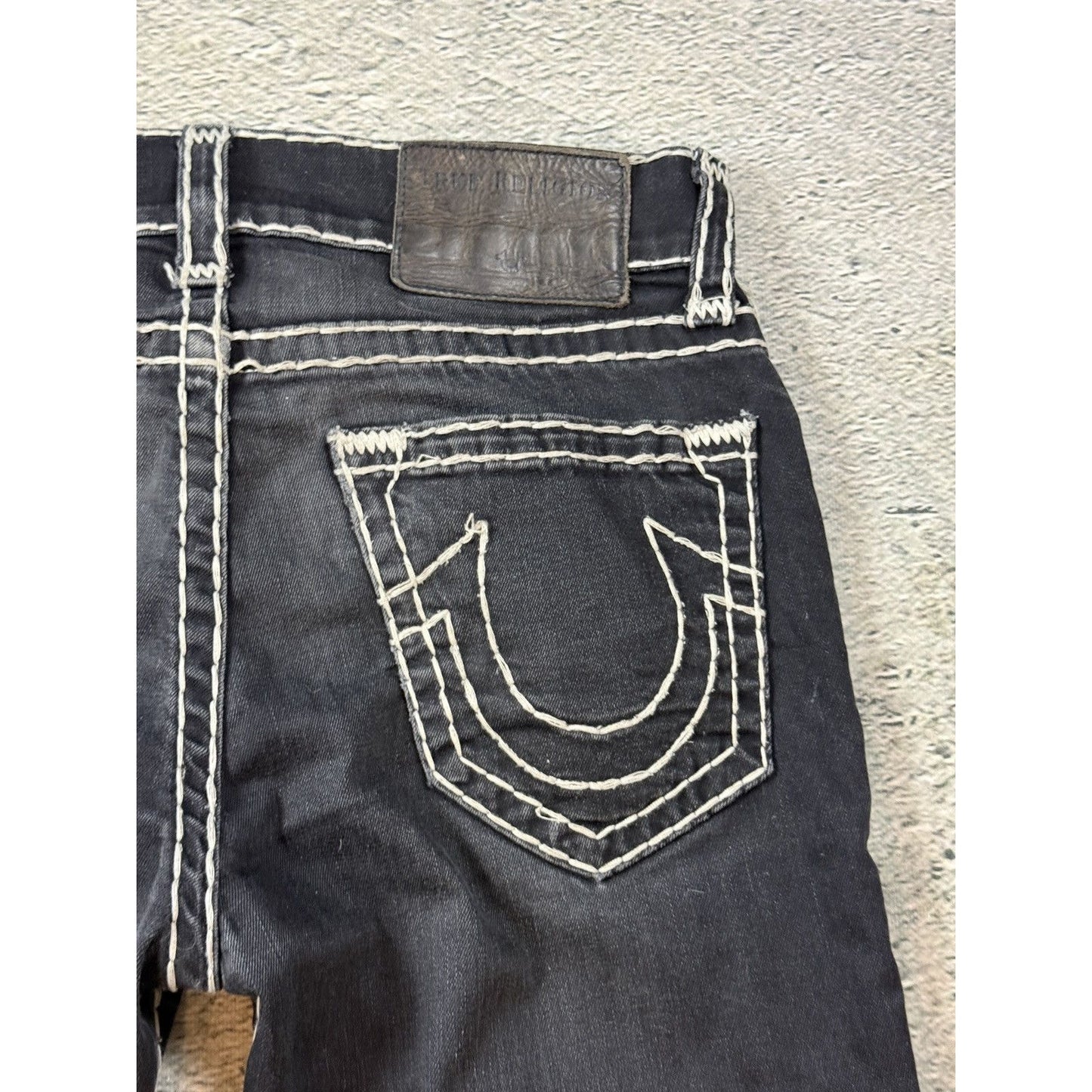 True Religion black jeans Rocco white thick stitching Y2K slim