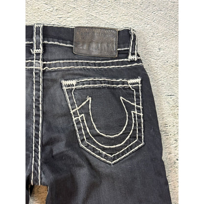 True Religion black jeans Rocco white thick stitching Y2K slim