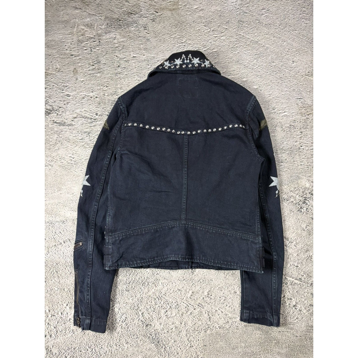 True Religion denim jacket Biker black roses studded red