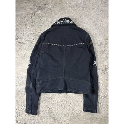 True Religion denim jacket Biker black roses studded red