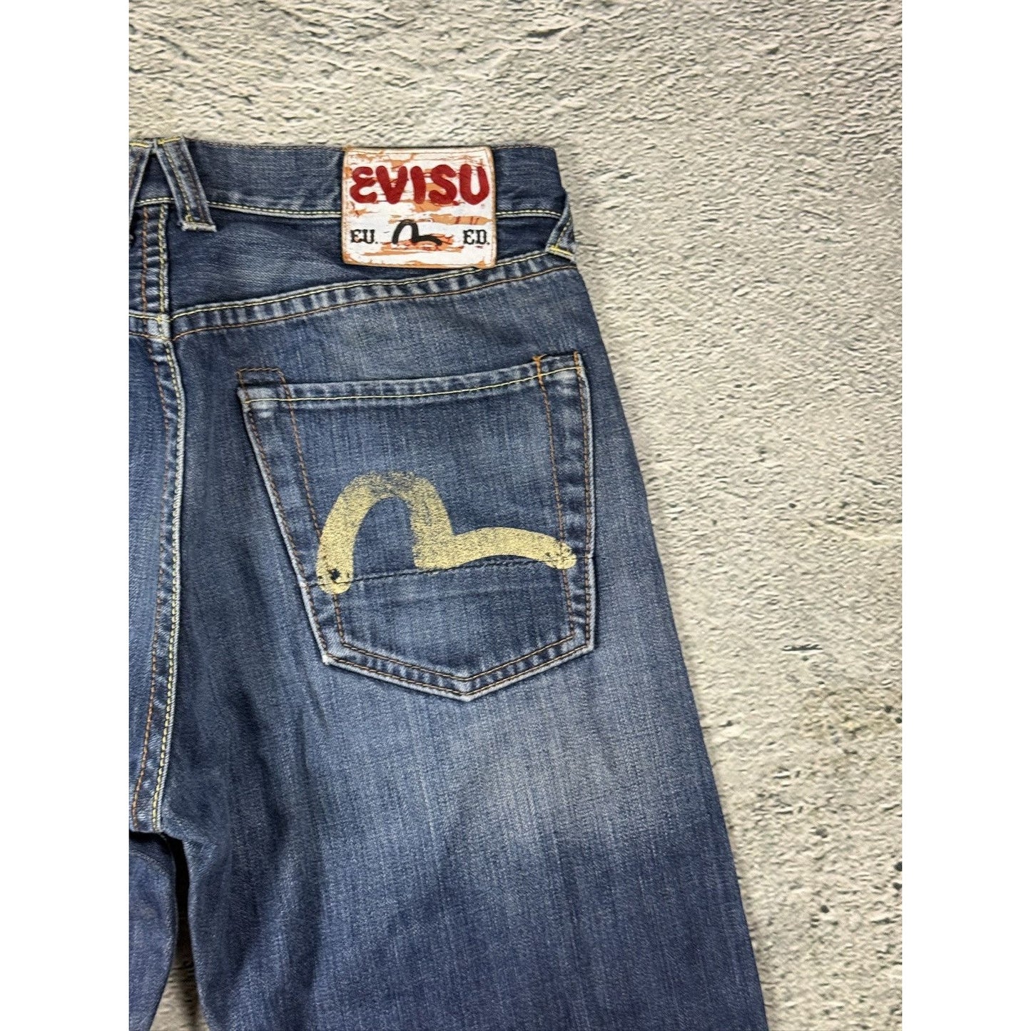 Evisu jeans vintage navy blue white seagulls EU ED