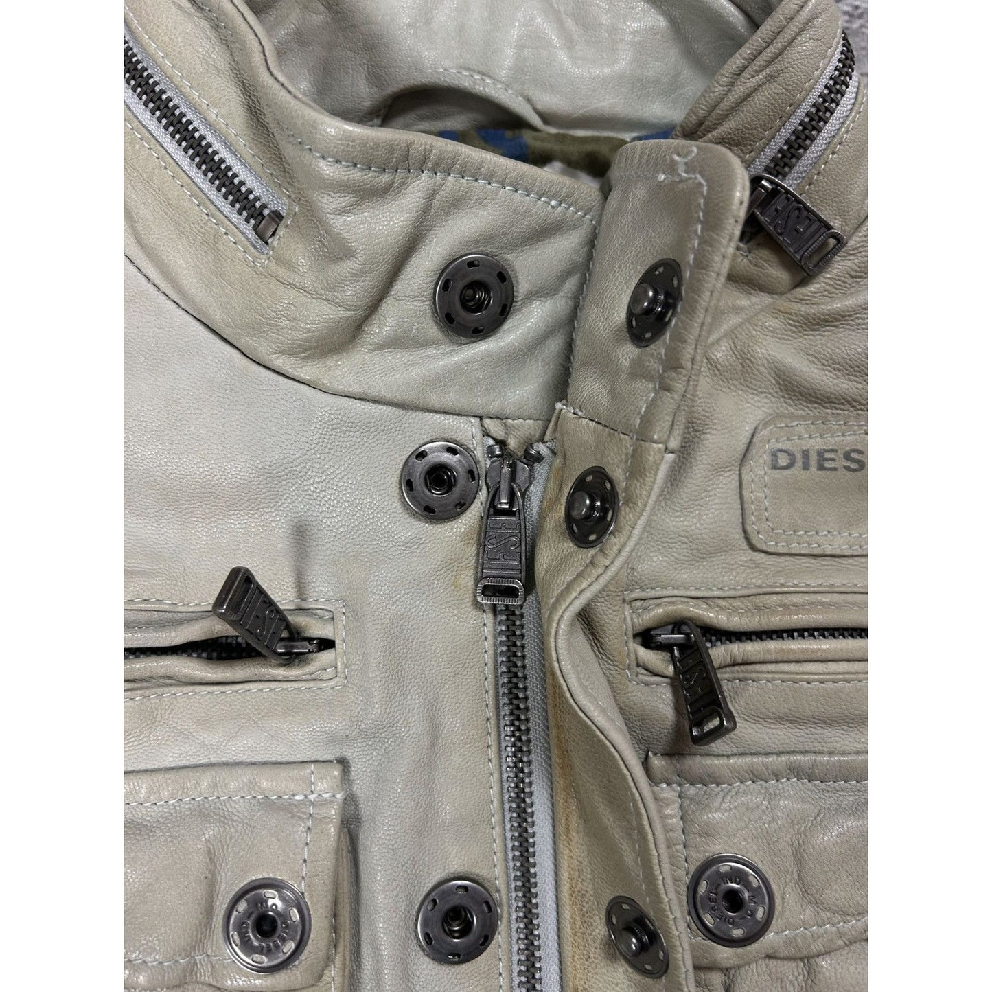 Diesel leather jacket beige vintage avant garde