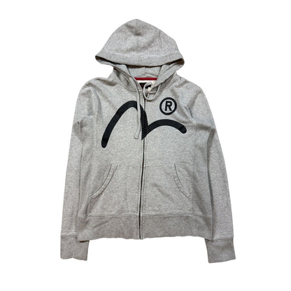 Evisu zip hoodie white grey vintage big logo Y2K