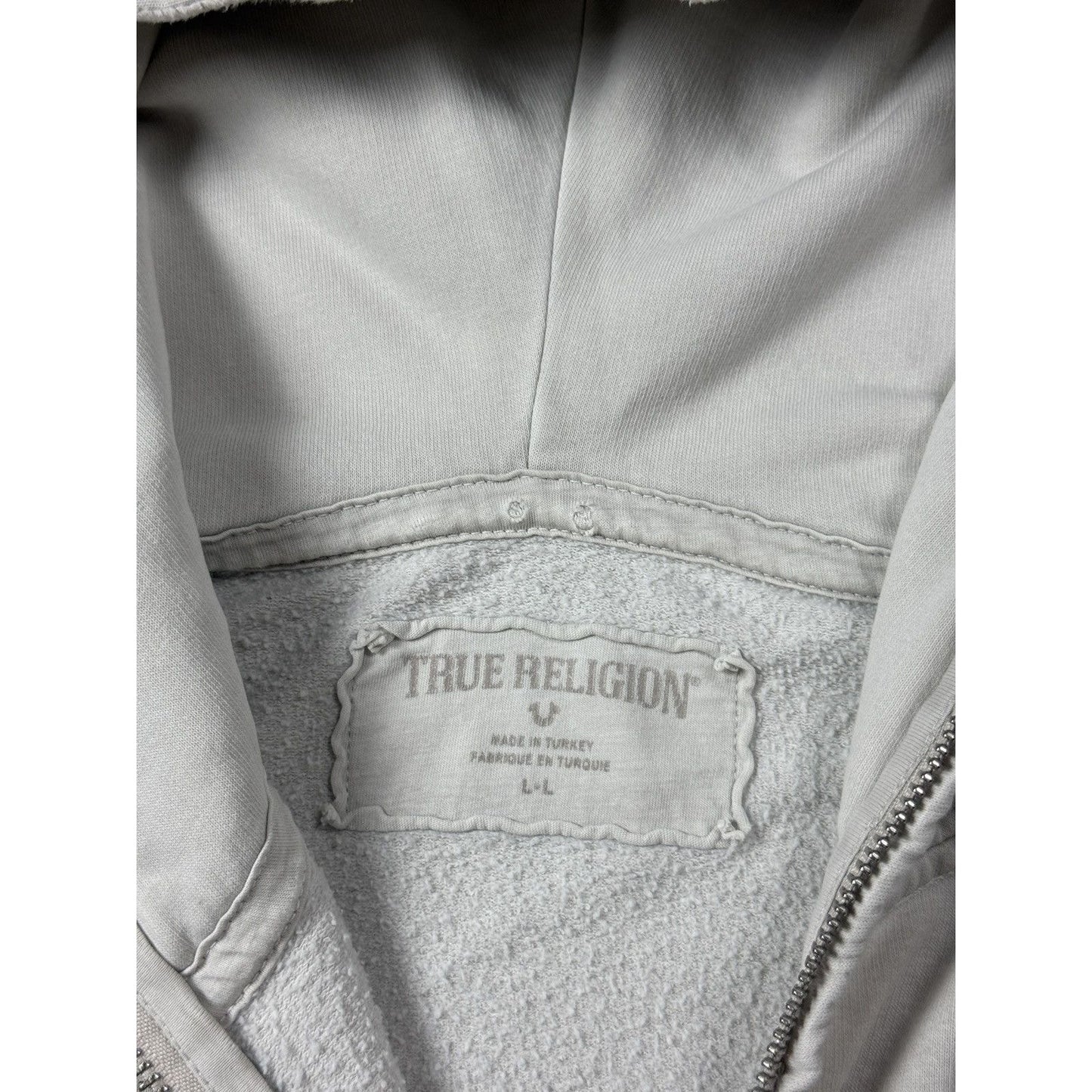 True Religion zip hoodie grey rhinestones logo horseshoe Y2K