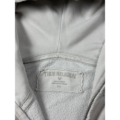 True Religion zip hoodie grey rhinestones logo horseshoe Y2K
