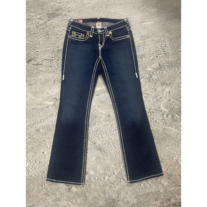 True Religion flared jeans blue white thick stitching Y2K