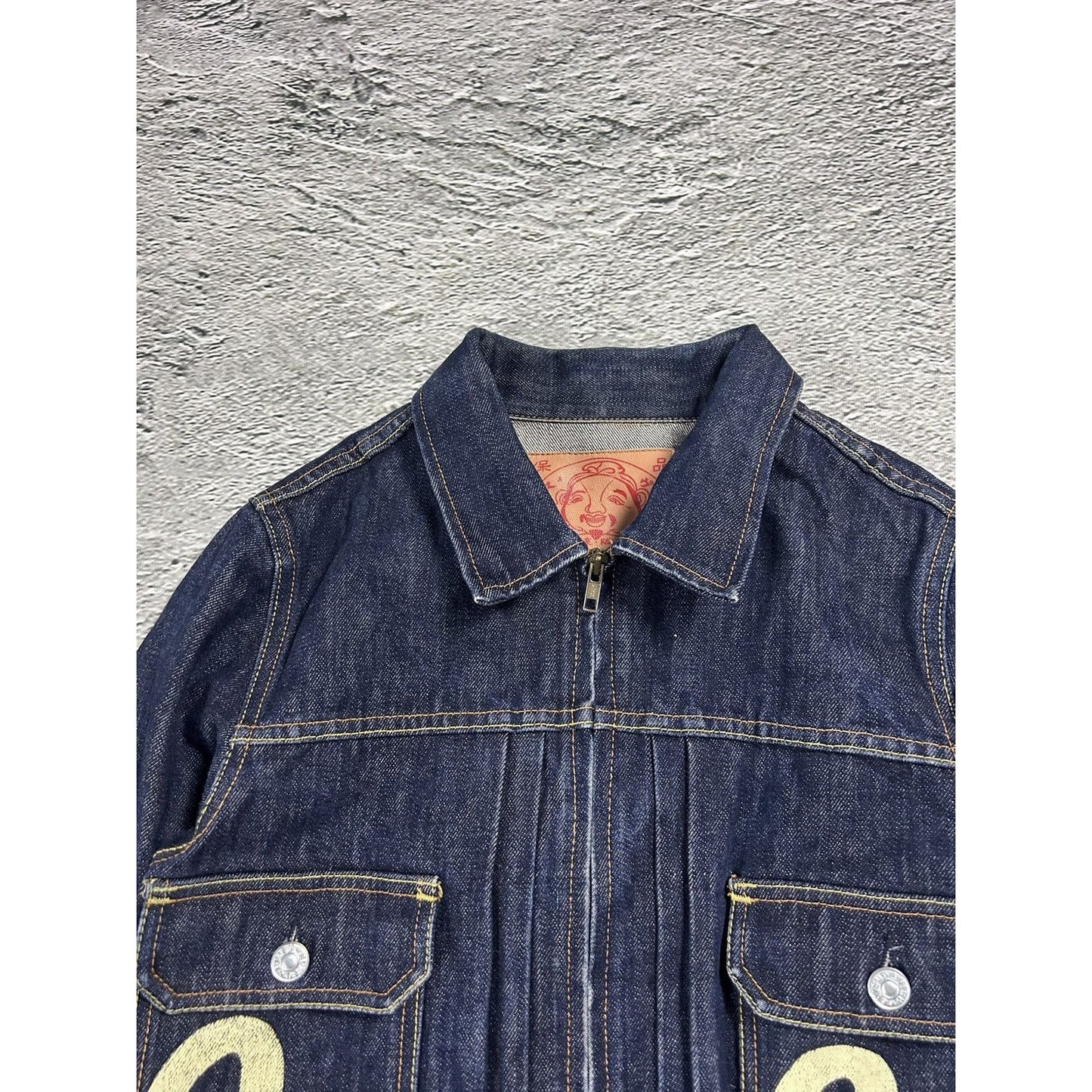 Evisu vintage denim jacket white seagulls navy blue