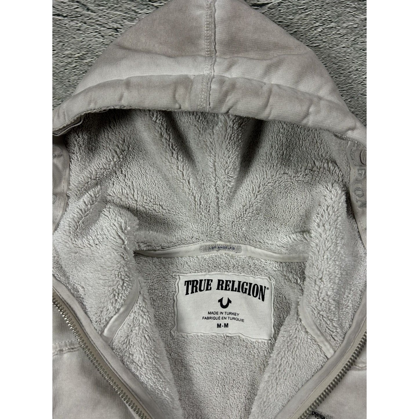 True Religion zip hoodie vintage skull rhinestones sherpa