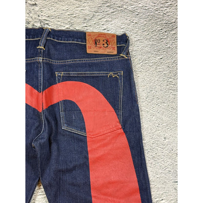 Evisu jeans daicock red big logo navy raw denim Selvedge