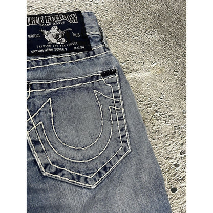 True Religion blue jeans thick white stitching Y2K