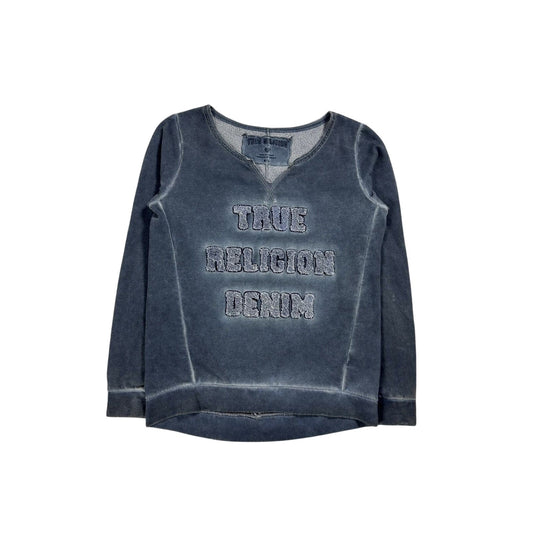 True Religion sweatshirt vintage big logo Y2K grey denim
