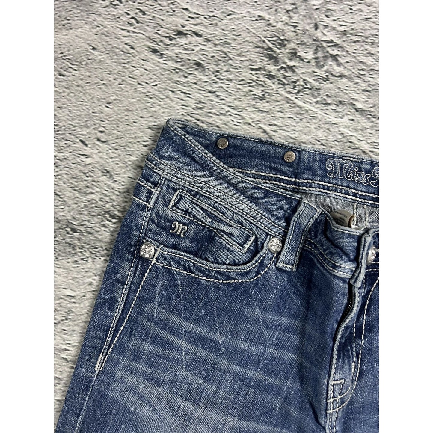 Miss Me flared bootcut white stitching denim vintage y2k